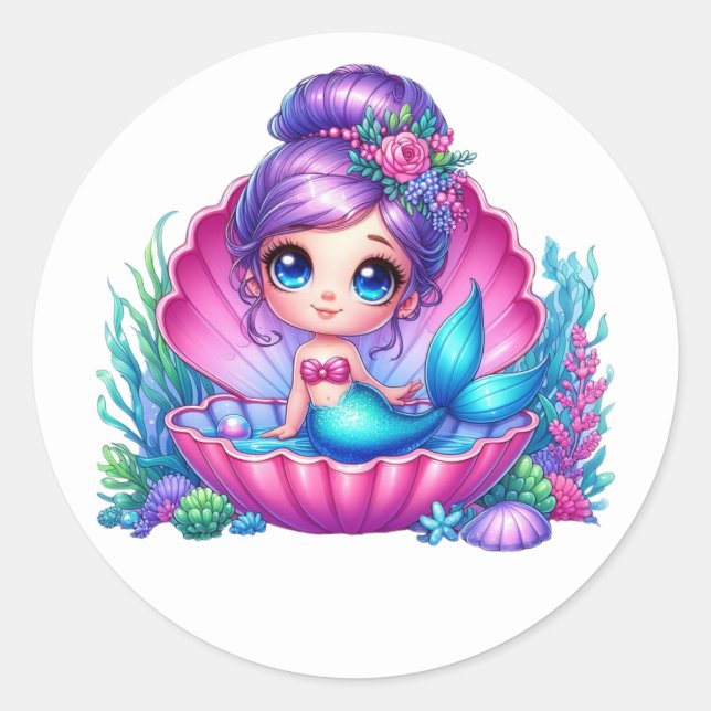 Farbenfrohe Mermaid-Aufkleber Runder Aufkleber (Vorderseite)