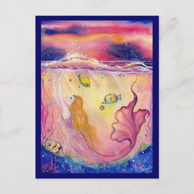 Farbenfrohe Mermaid Postcard von Renee L. Lavoie Postkarte (Vorderseite)