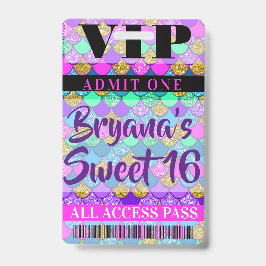 Farbenfrohe Mermaid Scales Party Sweet 16 VIP Pass Ausweis