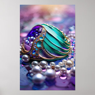 Farbenfrohe Mermaid Teal Jewels Poster