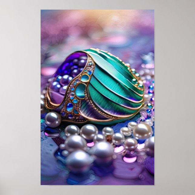 Farbenfrohe Mermaid Teal Jewels Poster (Vorne)