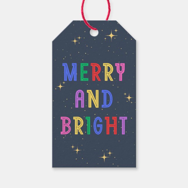 Farbenfrohe Merry & Bright Navy Geschenkanhänger (Vorderseite)