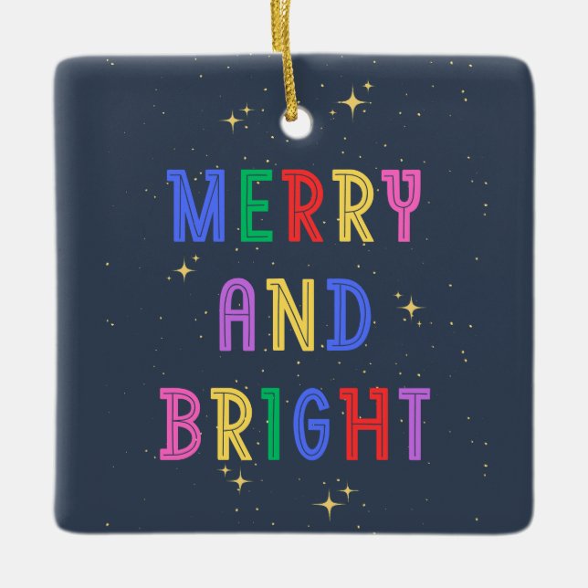 Farbenfrohe Merry & Bright Navy Keramikornament (Vorderseite)