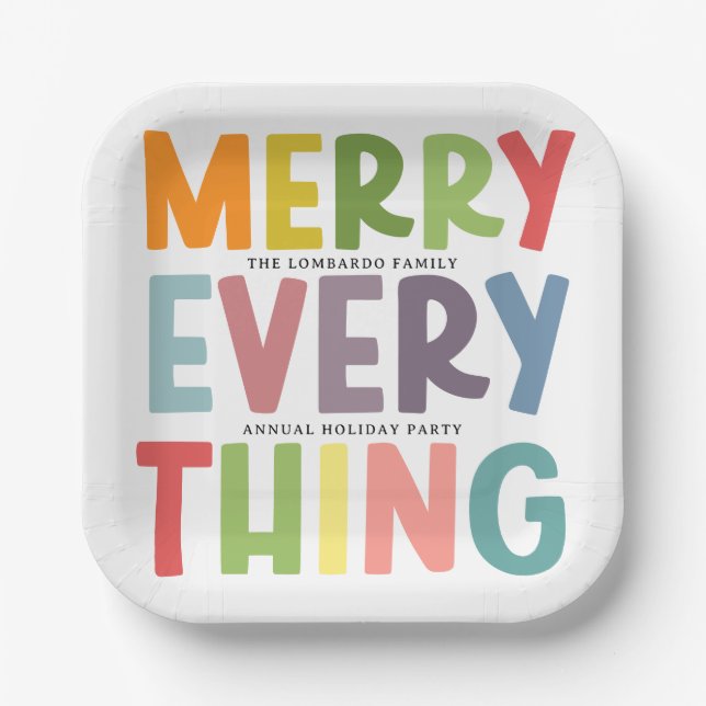 Farbenfrohe Merry Everything Inclusive Holiday-Par Pappteller (Vorderseite)