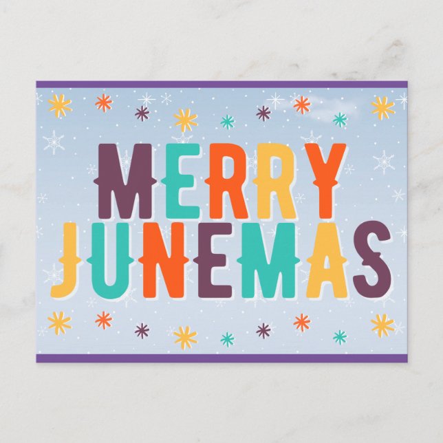 Farbenfrohe Merry Junemas Postkarte (Vorderseite)