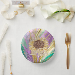 Farbenfrohe Metallic Art Sonnenblumen Pappteller