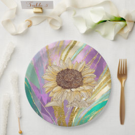 Farbenfrohe metallische Blumenkulisse mit Sonnenbl Pappteller