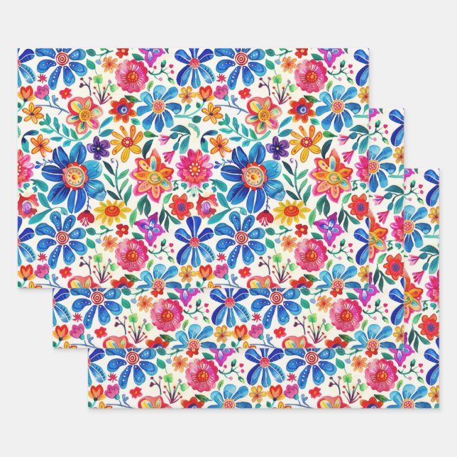 Farbenfrohe mexikanische Blume Geschenkpapier Set (Set)