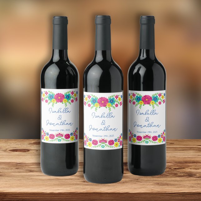 Farbenfrohe mexikanische Blume Weinetikett (Von Creator hochgeladen)
