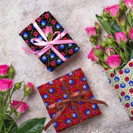 Farbenfrohe mexikanische Blumenmuster elegant kühl Geschenkpapier Set