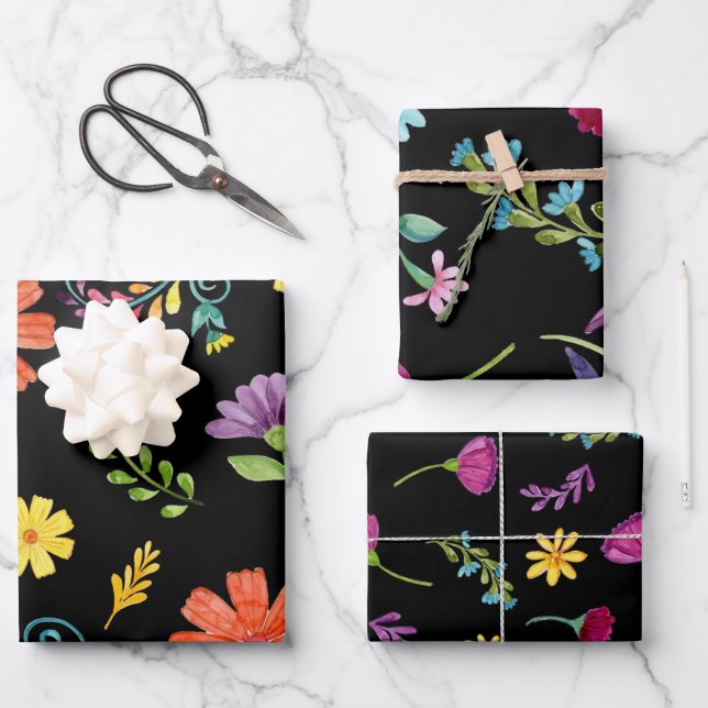 Farbenfrohe mexikanische Fiesta-Blume Geschenkpapier Set (Vorderseite)