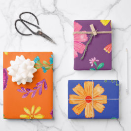Farbenfrohe mexikanische Fiesta-Blume Geschenkpapier Set