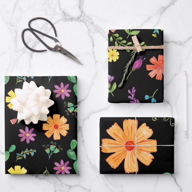 Farbenfrohe mexikanische Fiesta-Blume Geschenkpapier Set (Vorderseite)
