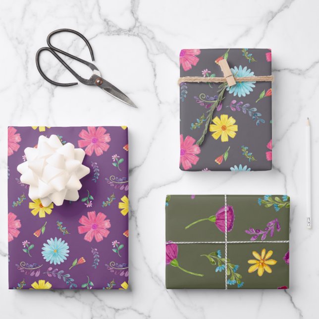 Farbenfrohe mexikanische Fiesta-Blume Geschenkpapier Set (Vorderseite)
