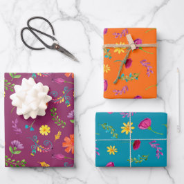 Farbenfrohe mexikanische Fiesta-Blume Geschenkpapier Set