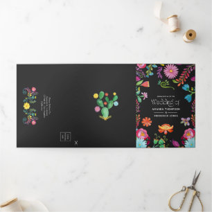 Farbenfrohe mexikanische Fiesta-Hochzeit mit Blume Dreifach Gefaltete Einladung