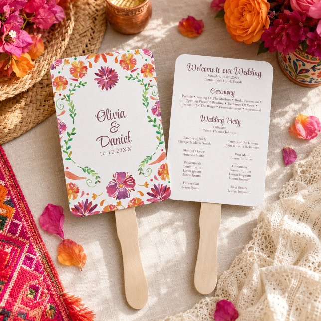 Farbenfrohe mexikanische Fiesta Hochzeit Programm Fächer (Colorful Mexican Floral Fiesta Wedding Program Hand Fan)