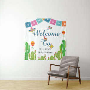 Farbenfrohe mexikanische Fiesta-Kaktus-Baby-Party Wandteppich