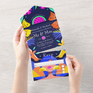 Farbenfrohe mexikanische Fiesta Wedding All In One Einladung