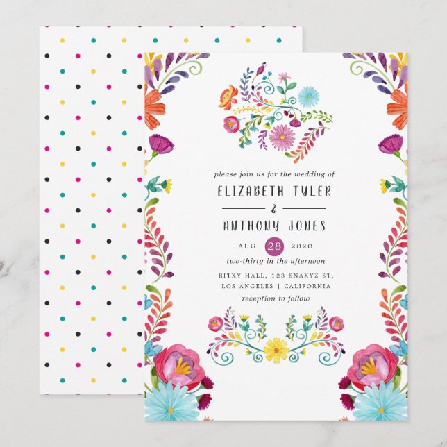 Farbenfrohe mexikanische Fiesta Wedding Einladung (Vorne/Hinten)