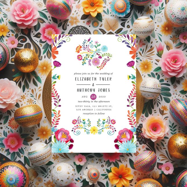 Farbenfrohe mexikanische Fiesta Wedding Einladung (Colorful Watercolor Floral Mexican Fiesta Wedding Invitation)