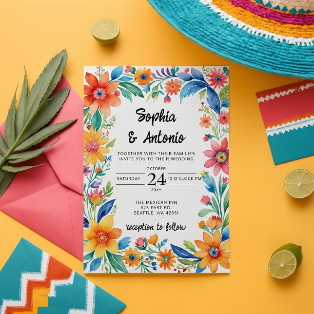 farbenfrohe mexikanische Fiesta Wedding Einladung (Colorful Mexican Floral Fiesta Wedding Invitation)