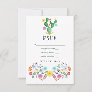 Farbenfrohe mexikanische Fiesta Wedding RSVP Karte
