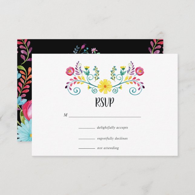 Farbenfrohe mexikanische Fiesta Wedding RSVP Karte (Vorne/Hinten)
