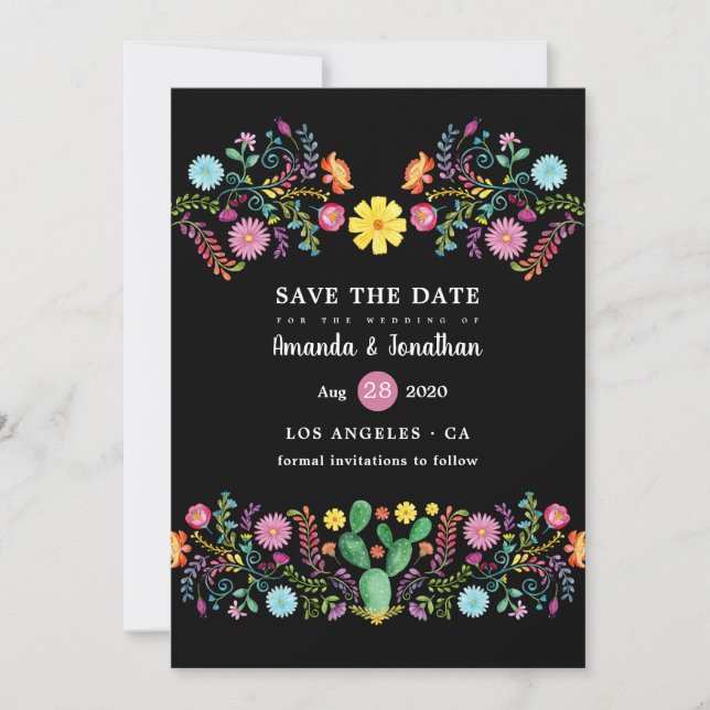 farbenfrohe mexikanische Fiesta Wedding Save The Date (Vorderseite)