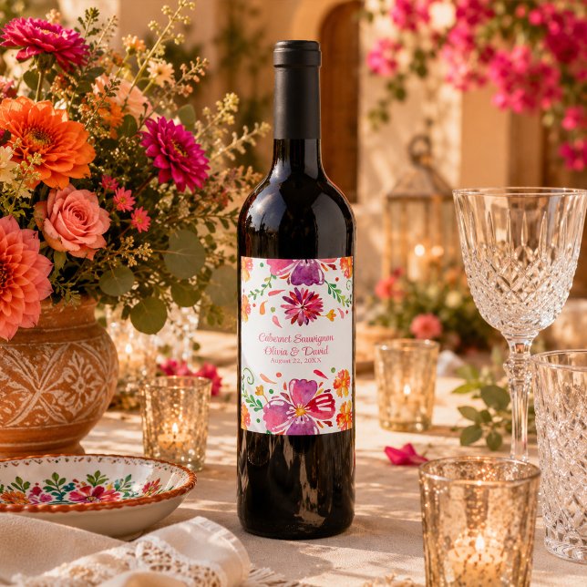 farbenfrohe mexikanische Fiesta Wedding Weinetikett (Colorful Mexican Fiesta Wedding Wine Label)