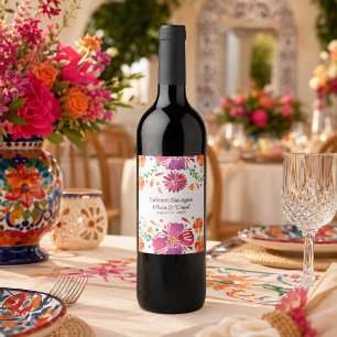 farbenfrohe mexikanische Fiesta Wedding Weinetikett