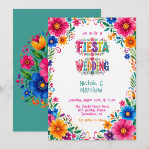 Farbenfrohe mexikanische Floral Fiesta Hochzeit Einladung