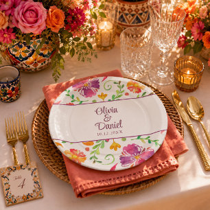 Farbenfrohe mexikanische Floral Fiesta Hochzeit Pappteller