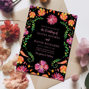 Farbenfrohe mexikanische Floral Fiesta Hochzeits-E Einladung