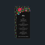 Farbenfrohe mexikanische Stickerei Empfang Abendes Menükarte<br><div class="desc">Dieses schöne und farbenfrohe Hochzeitsmenü hat leicht zu bearbeiten Textboxen,  eine farbenfrohe,  moderne Aufnahme in traditioneller mexikanischer Stickerei,  und das lange magere Format,  das leicht in gefaltete Servietten zu stecken ist.</div>