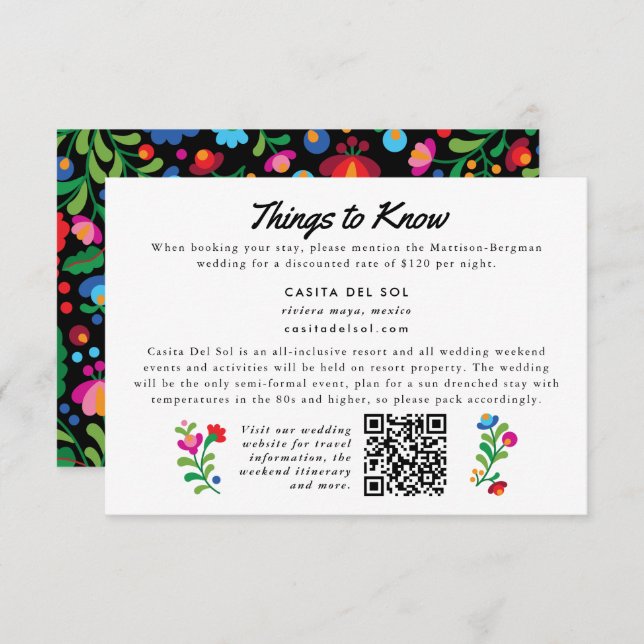 Farbenfrohe mexikanische Stickerei Folk Art Info C Begleitkarte (Vorne/Hinten)