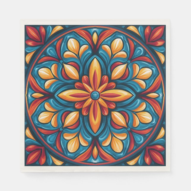 Farbenfrohe mexikanische Talavera-Fiesta Serviette (Vorderseite)