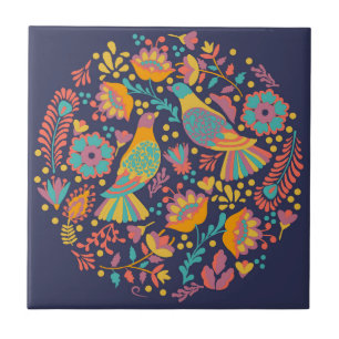 Farbenfrohe mexikanische Volkskunst Vögel und Blum Fliese