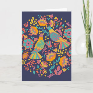 Farbenfrohe mexikanische Volkskunst Vögel und Blum Karte