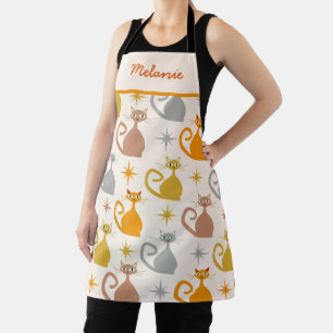 Farbenfrohe Mid Century Atomic Cats mit Sternenexp Schürze