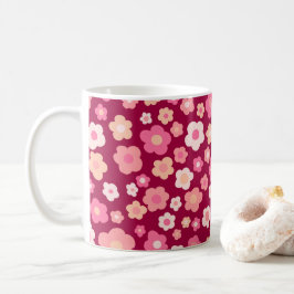 Farbenfrohe Milchfloral Retro Muster Rosa Rot Kaffeetasse