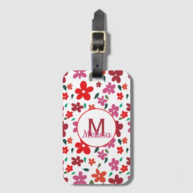 Farbenfrohe minimalistische florale Monogramm Gepäckanhänger (Vorderseite Vertikal)