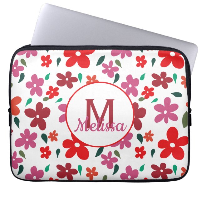 Farbenfrohe minimalistische florale Monogramm Laptopschutzhülle (Vorderseite)