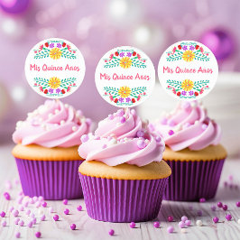 Farbenfrohe Mis Quince Anos Mexican Fiesta Blume Runder Aufkleber