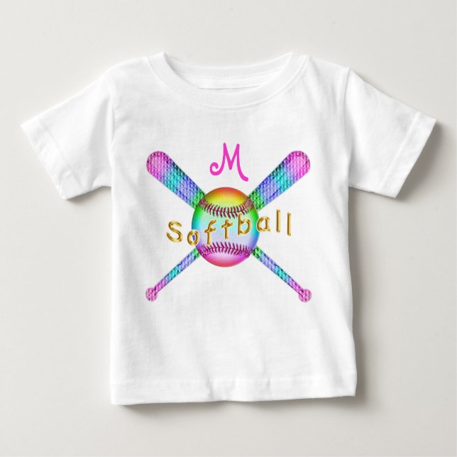 Farbenfrohe Mit Monogramm Softball-Shirts für Baby Baby T-shirt (Vorderseite)