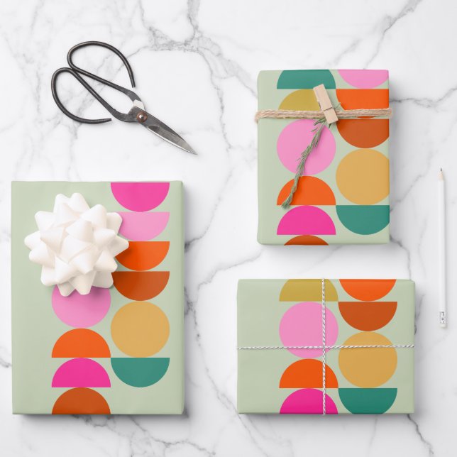 Farbenfrohe Mitte Jahrhundert Modernes geometrisch Geschenkpapier Set (Vorderseite)