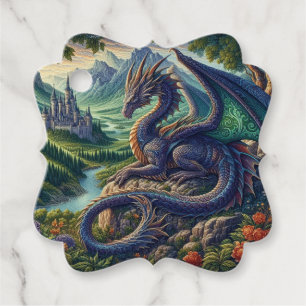 Farbenfrohe, mittelalterliche Drachenburg Geschenkanhänger
