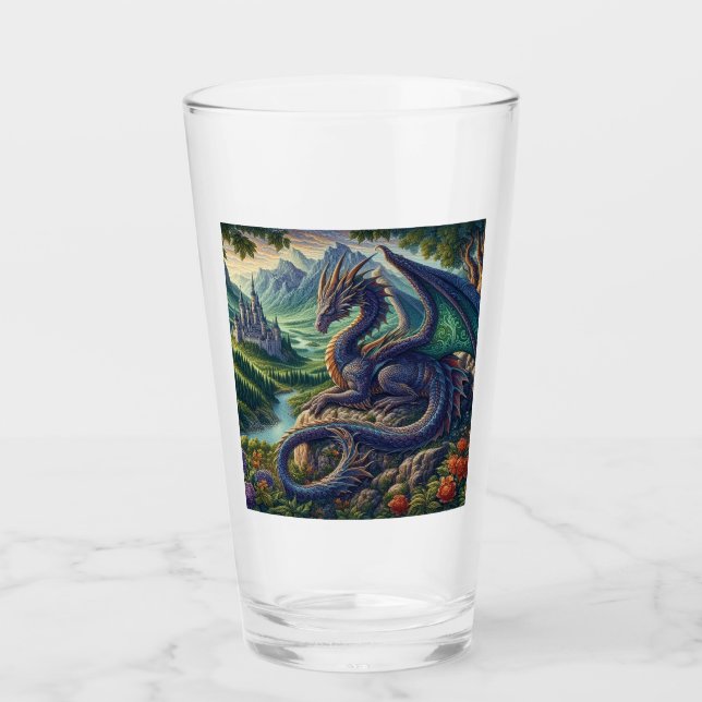 Farbenfrohe, mittelalterliche Drachenburg Glas (Vorderseite)