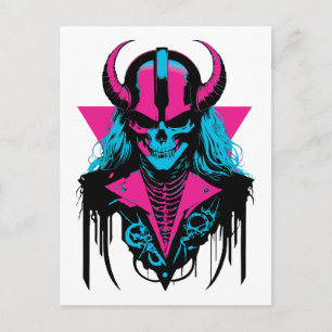 Farbenfrohe mittelalterliche Zombie Skull Postkarte