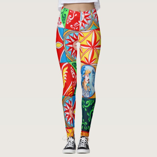 Farbenfrohe Mittelmeerküste Dolc Patchwork Legging Leggings (Vorderseite)